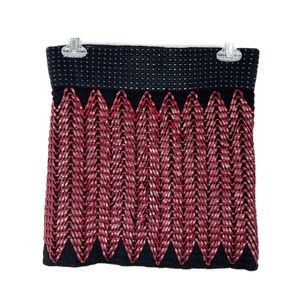 Vintage Renjo Skirt Women Medium Black Red Mixed Media Woven Mini Stretch